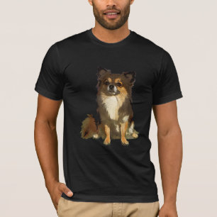 Long Haired Chihuahua Cute Cartoon Graphic Dog T-Shirt