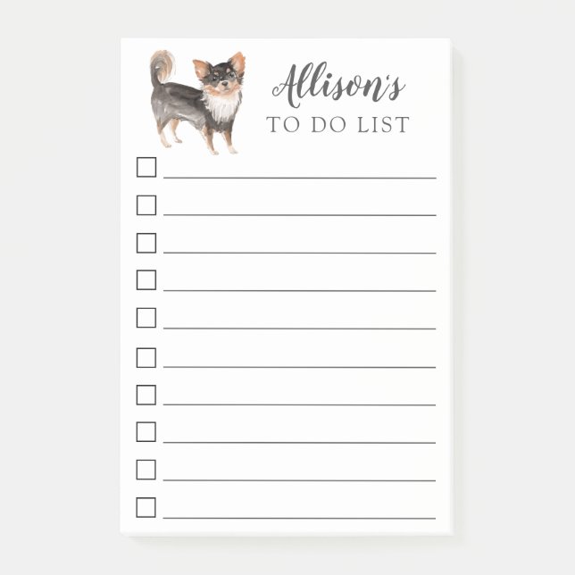 Long Haired Chihuahua Dog Personalised To Do List Post-it Notes (Front)