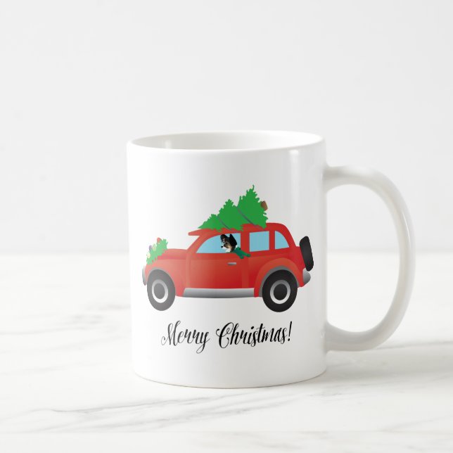 Long-haired Chihuahua driving a car with a tree Coffee Mug (Right)