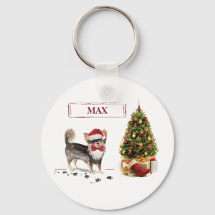 Long Haired Chihuahua Funny Christmas Dog Tree Key Ring
