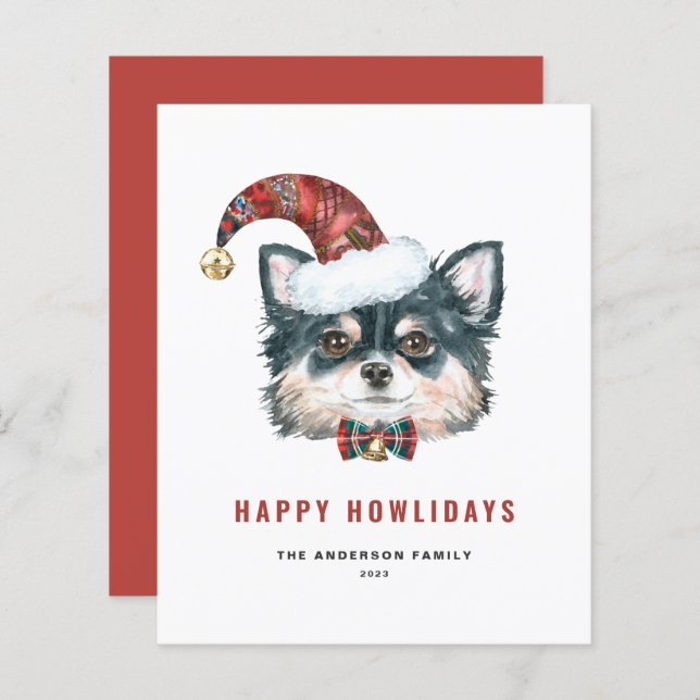Long Haired Chihuahua Happy Howlidays Card (Front/Back)