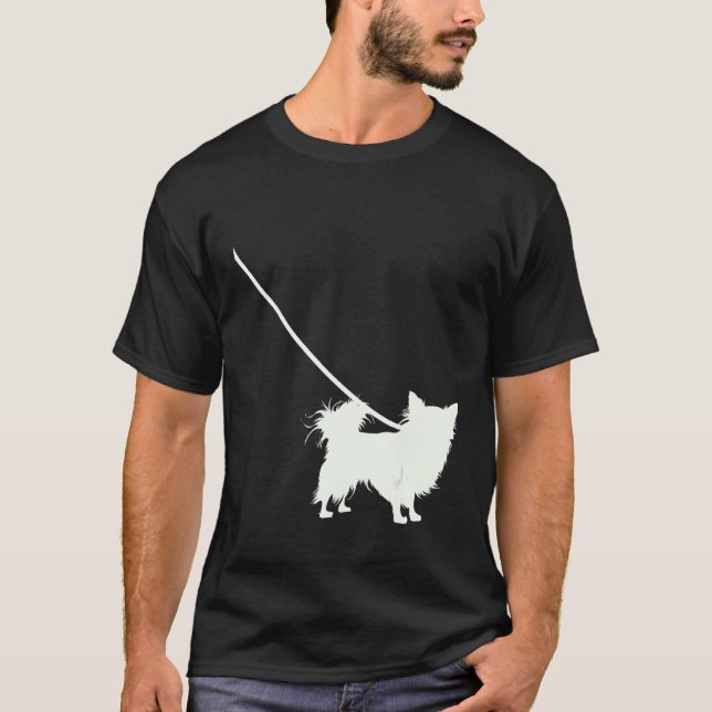 Long Haired Chihuahua On A Leash  Cute  Dog Pet T-Shirt (Front)