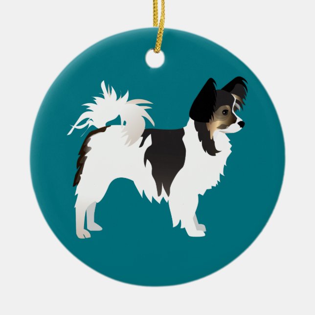Long-haired Chihuahua or Papillon Basic Design Ceramic Tree Decoration (Front)