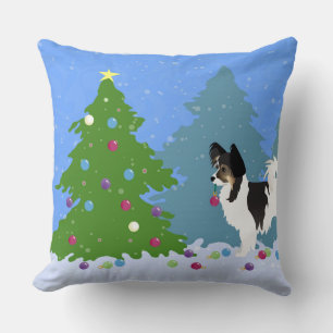 Long-haired Chihuahua or Papillon Decorating Tree Cushion