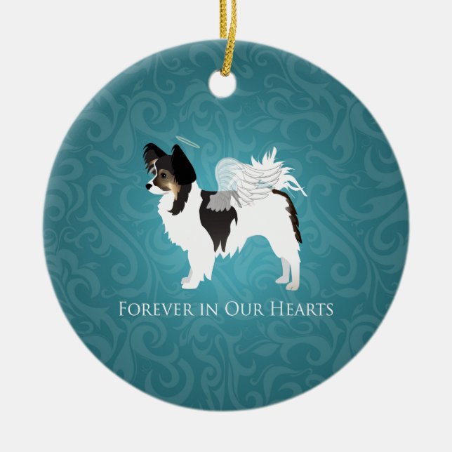 Long-haired Chihuahua Pet Memorial - Sympathy Ceramic Tree Decoration (Front)
