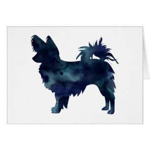 Long-haired Chihuahua Watercolor Black Silhouette