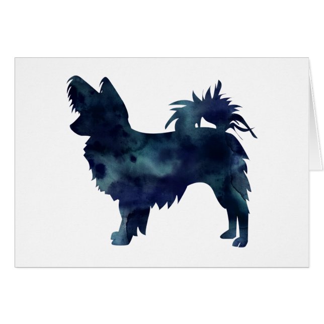 Long-haired Chihuahua Watercolor Black Silhouette (Front Horizontal)