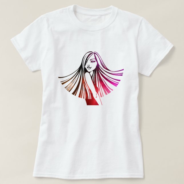 Long Haired Colourful Beauty T-Shirt (Design Front)