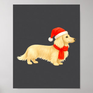 Long Haired Cream Christmas Dachshund With Santa H Poster