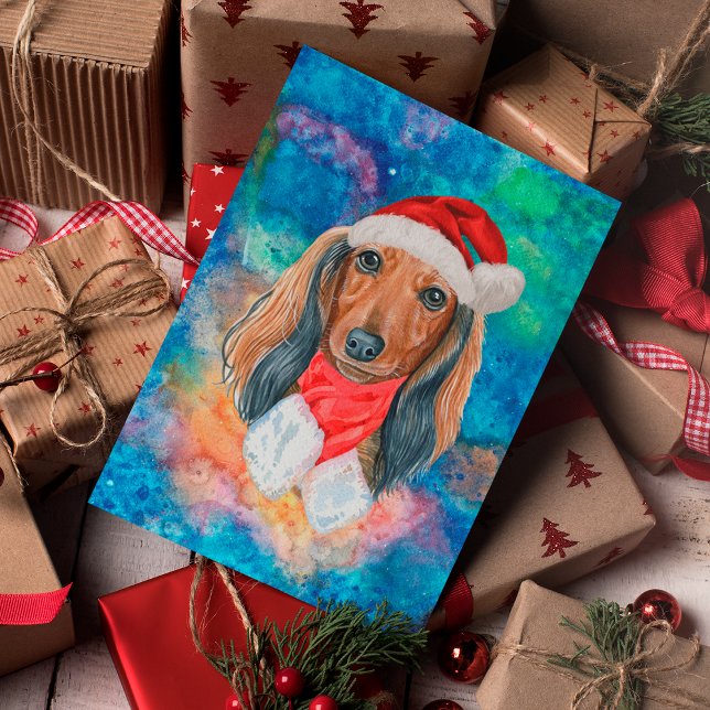 Long Haired Dachshund Breed Dog Christmas Holiday Postcard (Creator Uploaded)
