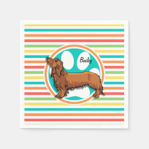 Long-haired Dachshund; Bright Rainbow Stripes Napkin