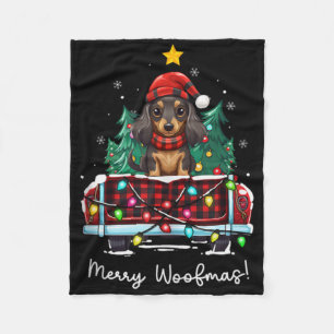 Long Haired Dachshund Christmas Dog Truck Plaid Fu Fleece Blanket