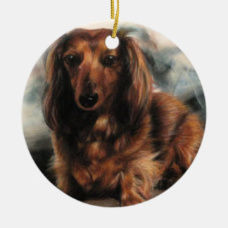 Long Haired Dachshund dog Ceramic Tree Decoration