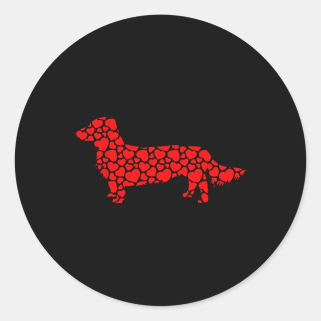 Long Haired Dachshund Dog Cute Silhouette Heart Va Classic Round Sticker (Front)