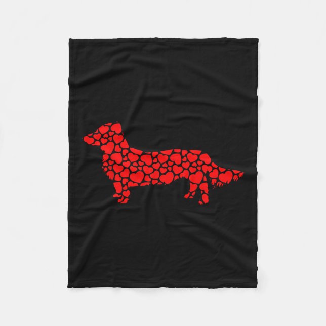 Long Haired Dachshund Dog Cute Silhouette Heart Va Fleece Blanket (Front)