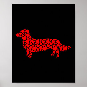 Long Haired Dachshund Dog Cute Silhouette Heart Va Poster