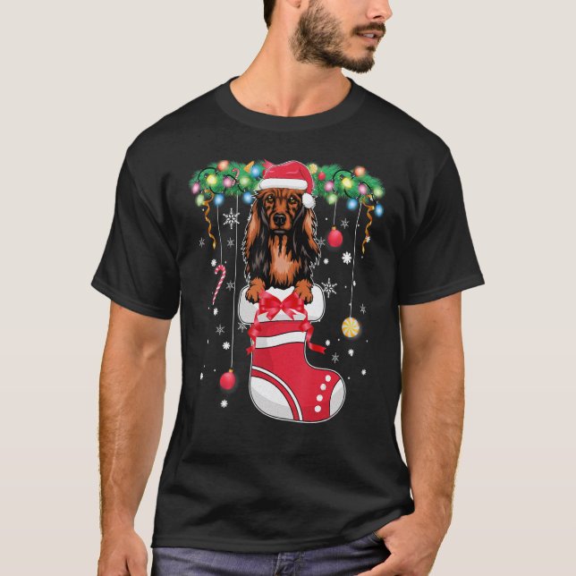 Long Haired Dachshund Dog   Dog Christmas Stocking T-Shirt (Front)