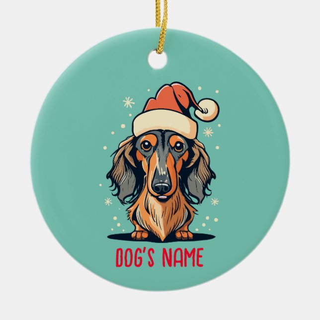 Long Haired Dachshund Dog Personalised Ornament (Front)