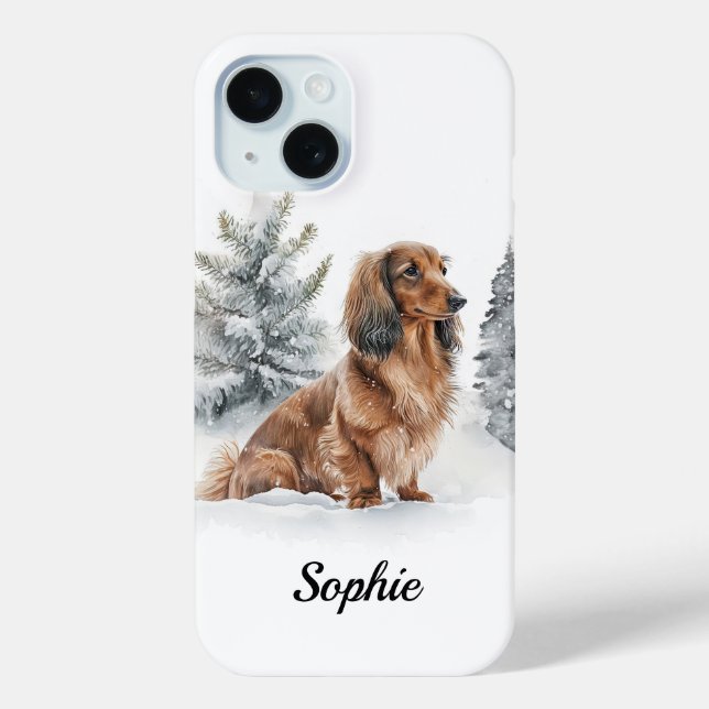 Long Haired Dachshund Doxie Sausage Dog In Snow Case-Mate iPhone Case (Back)
