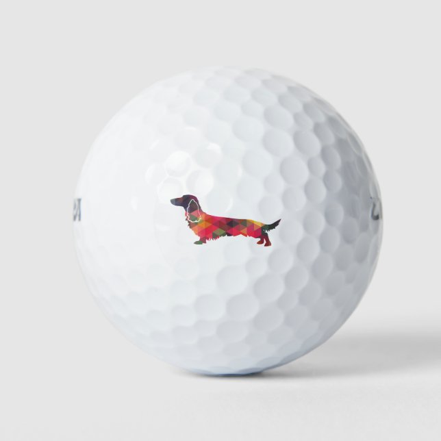 Long Haired Dachshund Geo Silhouette Multi Golf Balls (Front)