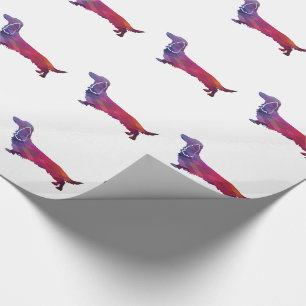 Long Haired Dachshund Geo Silhouette Purple Wrapping Paper