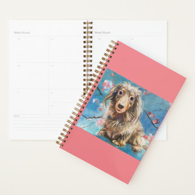 Long-Haired Dachshund in Cherry Blossoms Planner (Display)
