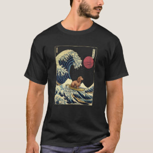 Long Haired Dachshund Japanese Kanagawa Wave Surf T-Shirt