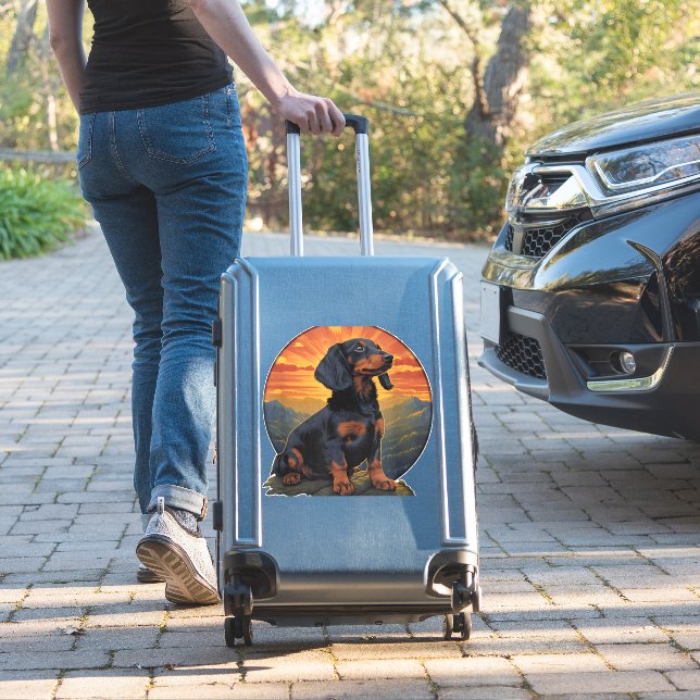 Long Haired Dachshund pet lover retro vintage (Suitcase Insitu)