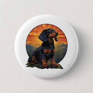 Long Haired Dachshund pet lover retro vintage 6 Cm Round Badge