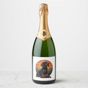 Long Haired Dachshund pet lover retro vintage Sparkling Wine Label