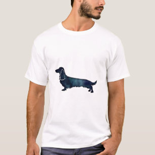 Long Haired Dachshund Silhouette Black Watercolor T-Shirt