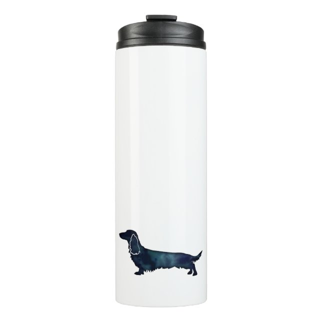 Long Haired Dachshund Silhouette Black Watercolor Thermal Tumbler (Front)