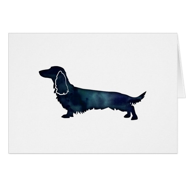 Long Haired Dachshund Silhouette Watercolor Card (Front Horizontal)
