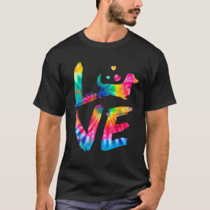 Long Haired Dachshund Tie Dye Love Dog Mom Dad  T-Shirt