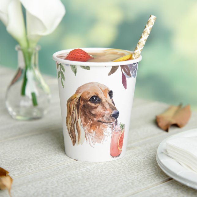 Long Haired Dachshund Watercolor Theme Paper Cups (Insitu)