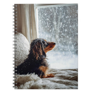 Long-Haired Dachshund Winter Daydream Spiral Notebook