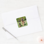 Long Haired Fluffy German Shepherd Dog and Puppy Square Sticker (Envelope)