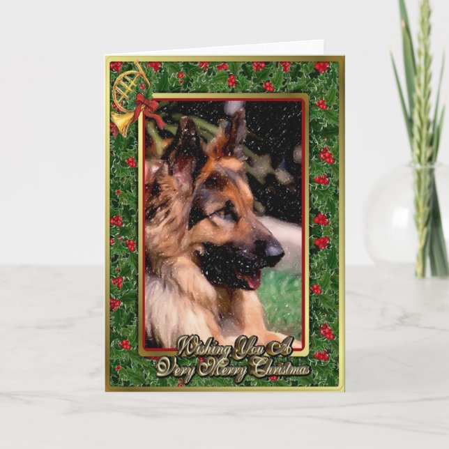Long Haired German Shepherd Dog Christmas Card (Front)