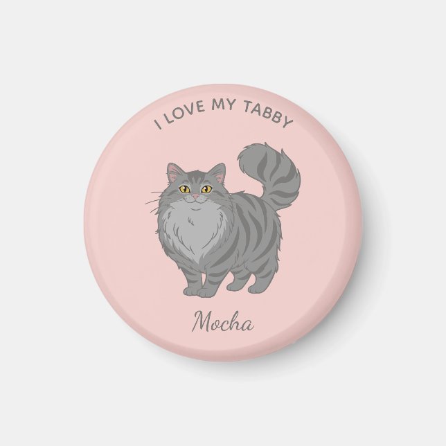 Long Haired Grey Tabby Cat Mum Personalised Magnet (Front)