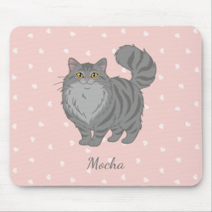 Long Haired Grey Tabby Cat Personalised Mouse Pad