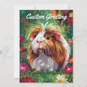 Long-Haired Guinea Pig Among Flowers Card