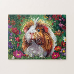 Long-Haired Guinea Pig Among Flowers Jigsaw Puzzle