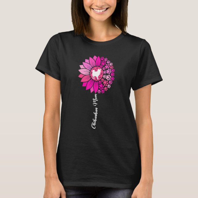 Long Haired Hair Chihuahua Mom Sunflower Chiwawa D T-Shirt (Front)