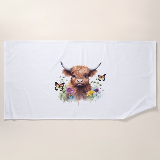 Long Haired Highland Baby Cow Classic T-Shirt Beach Towel (Front)