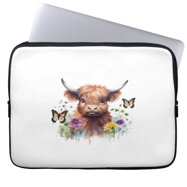 Long Haired Highland Baby Cow Classic T-Shirt Laptop Sleeve (Front)