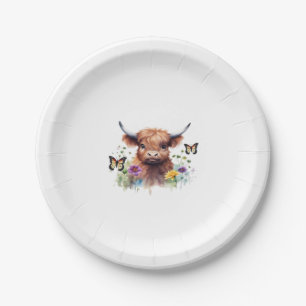 Long Haired Highland Baby Cow Classic T-Shirt Paper Plate