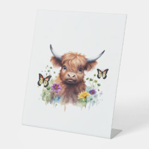 Long Haired Highland Baby Cow Classic T-Shirt Pedestal Sign