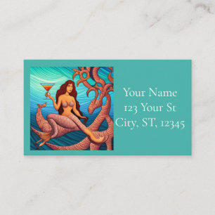 Long-haired Martini Mermaid Thunder_Cove  Business Card