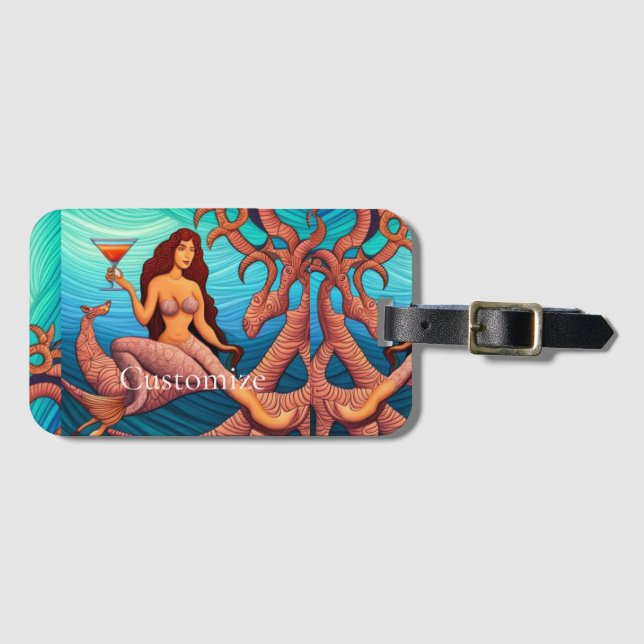 Long-haired Martini Mermaid Thunder_Cove  Luggage Tag (Front Horizontal)