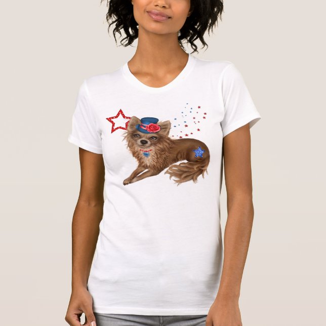 Long Haired Patriotic Chihuahua T-Shirt (Front)